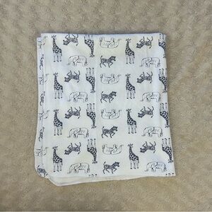 Kyle & Deena Blue White Giraffe Elephant Zebra Baby Blanket Safari Animals Thin